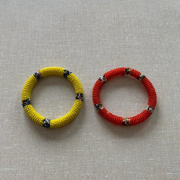 🌷3 for$25🌷2 African Style Beaded Orange & Yellow Bangle Seed Bead Bracelet - Picture 5 of 7